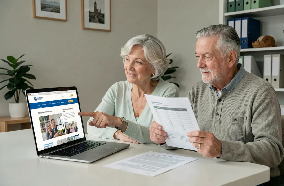 Couple de retraités effectuant en ligne les démarches pour obtenir leur carte de retraite depuis leur domicile