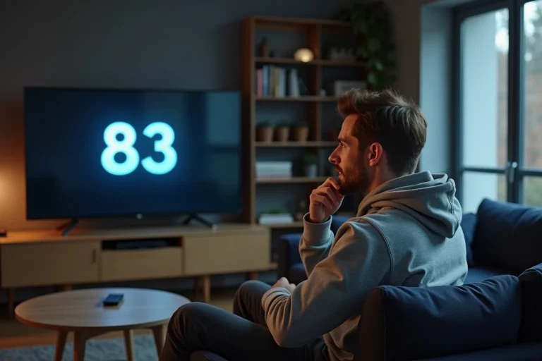 Homme frustré assis sur un canapé devant une télévision affichant le code erreur 83 de Disney Plus